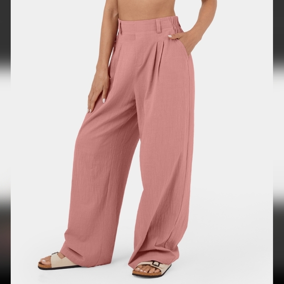 HALARA Pants - NWT HALARA Plicated Side Pocket Wide Leg Flowy Palazzo Casual Cotton Pant